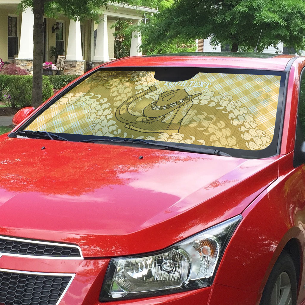Melemele Hawaii Cowboy Palaka Motifs Personalised Auto Sun Shade Paniolo Festival Puakenikeni Lei LT14 - Polynesian Pride