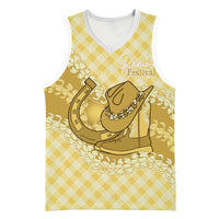 Melemele Hawaii Cowboy Palaka Motifs Personalised Basketball Jersey Paniolo Festival Puakenikeni Lei LT14 Unisex Yellow - Polynesian Pride