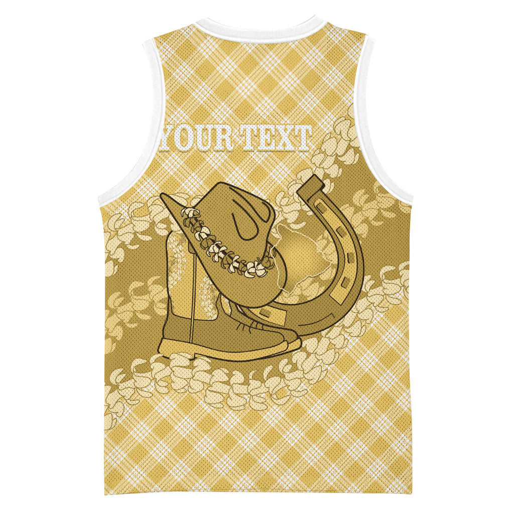 Melemele Hawaii Cowboy Palaka Motifs Personalised Basketball Jersey Paniolo Festival Puakenikeni Lei LT14 - Polynesian Pride