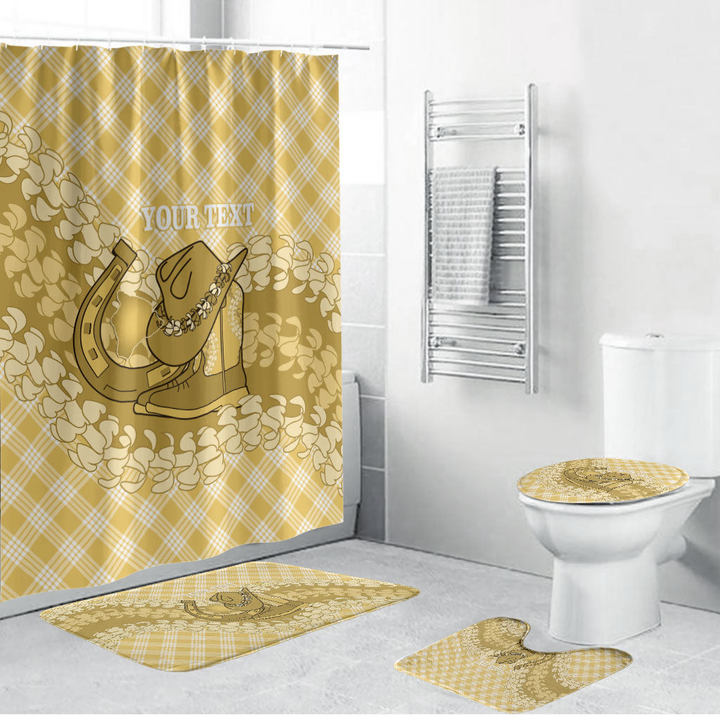 Melemele Hawaii Cowboy Palaka Motifs Personalised Bathroom Set Paniolo Festival Puakenikeni Lei LT14 Bathroom Set (4 pcs) Yellow - Polynesian Pride
