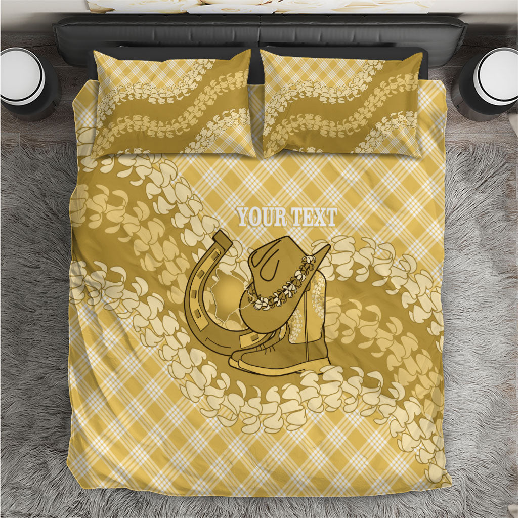 Melemele Hawaii Cowboy Palaka Motifs Personalised Bedding Set Paniolo Festival Puakenikeni Lei LT14 Yellow - Polynesian Pride