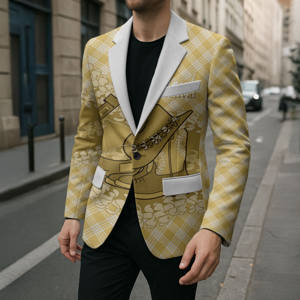 Melemele Hawaii Cowboy Palaka Motifs Personalised Blazer Paniolo Festival Puakenikeni Lei LT14 - Polynesian Pride