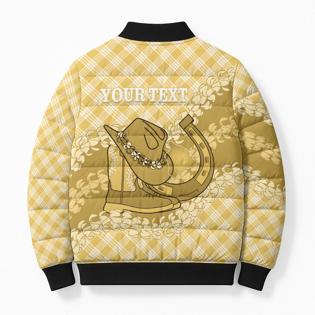 Melemele Hawaii Cowboy Palaka Motifs Personalised Bomber Puffer Jacket Paniolo Festival Puakenikeni Lei LT14 - Polynesian Pride