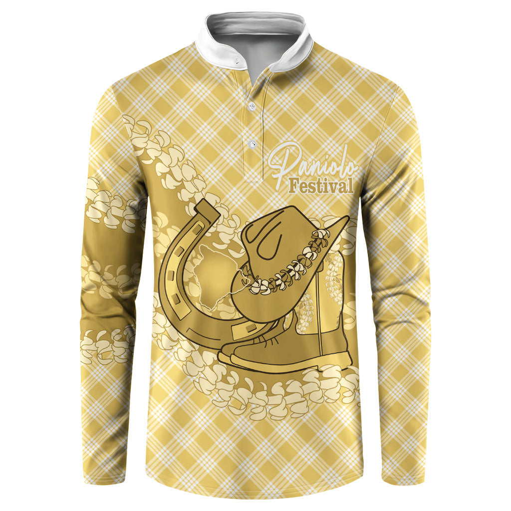 Melemele Hawaii Cowboy Palaka Motifs Personalised Button Sweatshirt Paniolo Festival Puakenikeni Lei LT14 Yellow - Polynesian Pride