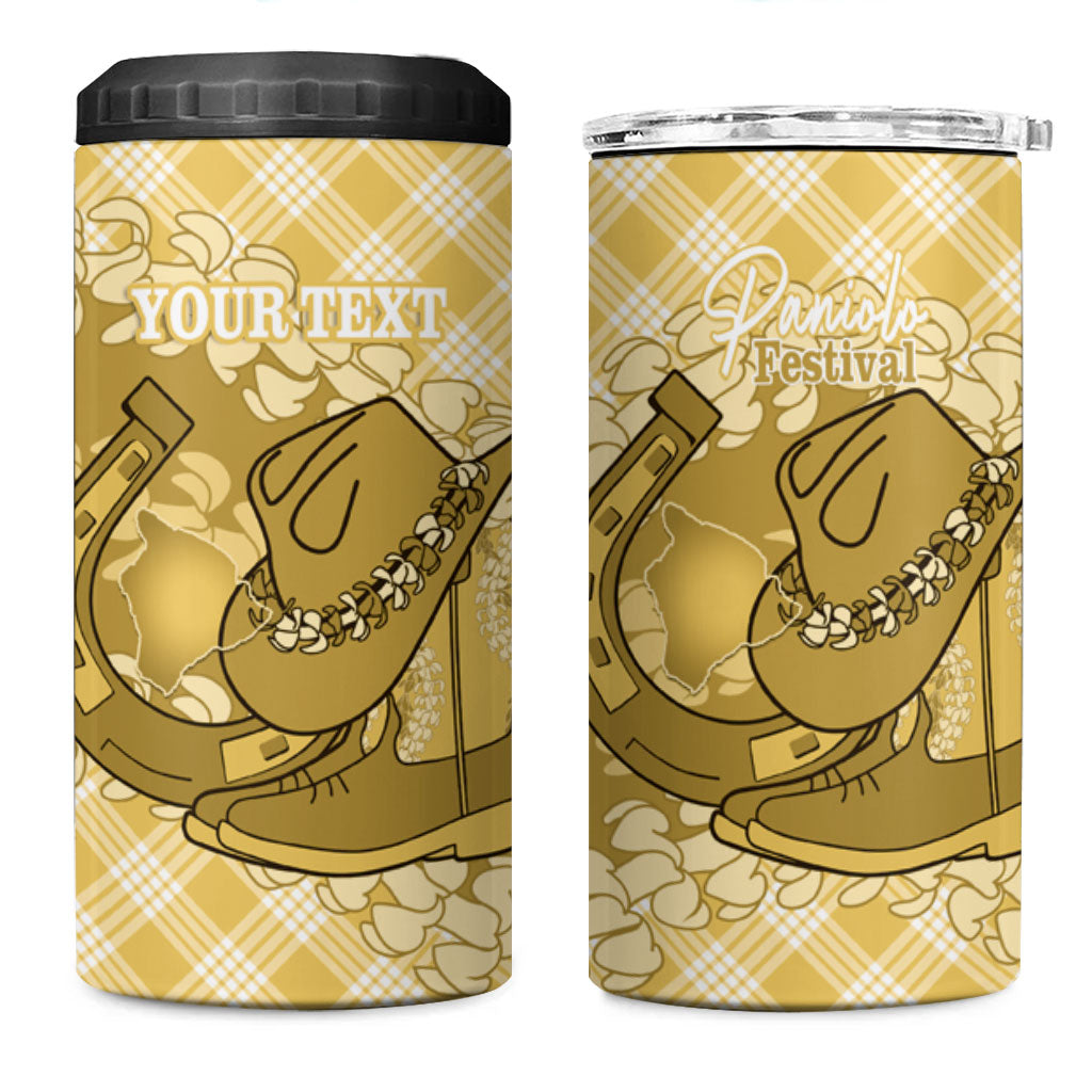Melemele Hawaii Cowboy Palaka Motifs Personalised 4 in 1 Can Cooler Tumbler Paniolo Festival Puakenikeni Lei LT14 One Size: 16 oz Yellow - Polynesian Pride