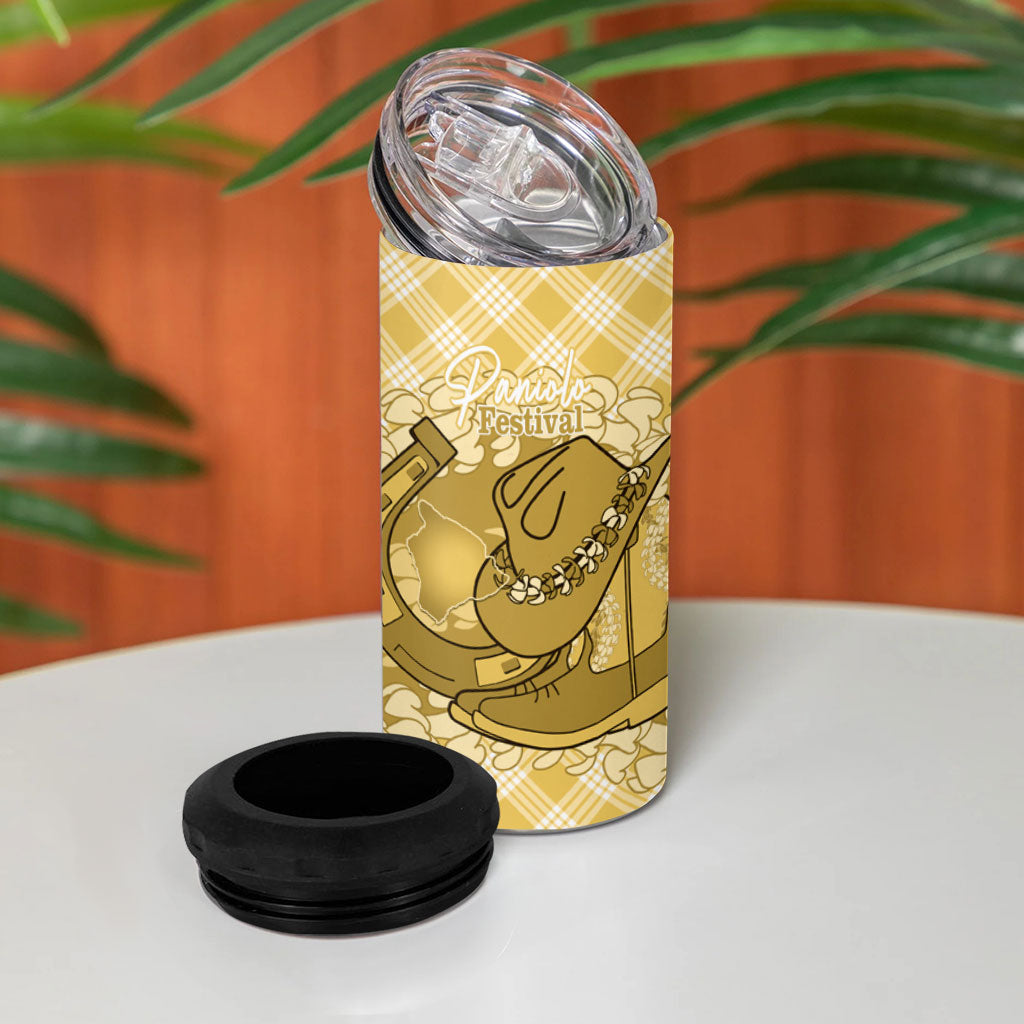 Melemele Hawaii Cowboy Palaka Motifs Personalised 4 in 1 Can Cooler Tumbler Paniolo Festival Puakenikeni Lei LT14 - Polynesian Pride