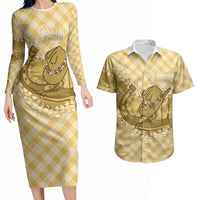 Melemele Hawaii Cowboy Palaka Motifs Personalised Couples Matching Long Sleeve Bodycon Dress and Hawaiian Shirt Paniolo Festival Puakenikeni Lei LT14 Yellow - Polynesian Pride