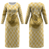 Melemele Hawaii Cowboy Palaka Motifs Personalised Couples Matching Long Sleeve Bodycon Dress and Hawaiian Shirt Paniolo Festival Puakenikeni Lei LT14 - Polynesian Pride