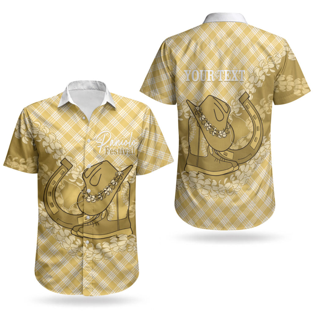 Melemele Hawaii Cowboy Palaka Motifs Personalised Couples Matching Off Shoulder Maxi Dress and Hawaiian Shirt Paniolo Festival Puakenikeni Lei LT14 - Polynesian Pride