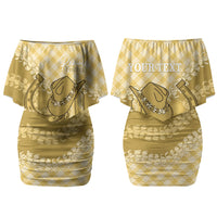Melemele Hawaii Cowboy Palaka Motifs Personalised Couples Matching Off Shoulder Short Dress and Hawaiian Shirt Paniolo Festival Puakenikeni Lei LT14 - Polynesian Pride