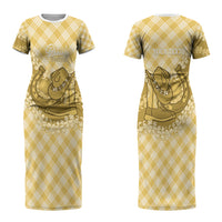 Melemele Hawaii Cowboy Palaka Motifs Personalised Couples Matching Short Sleeve Bodycon Dress and Hawaiian Shirt Paniolo Festival Puakenikeni Lei LT14 - Polynesian Pride