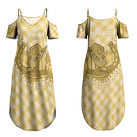 Melemele Hawaii Cowboy Palaka Motifs Personalised Couples Matching Summer Maxi Dress and Hawaiian Shirt Paniolo Festival Puakenikeni Lei LT14 - Polynesian Pride