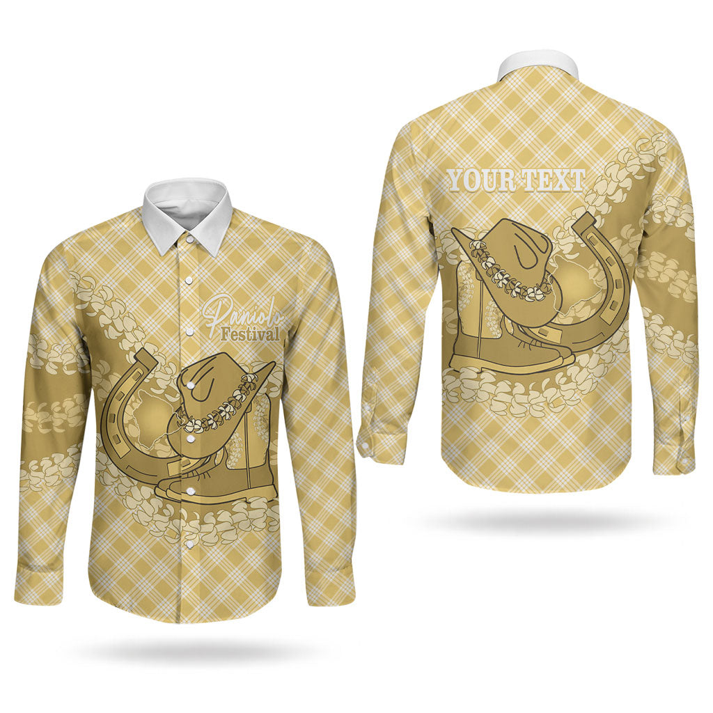 Melemele Hawaii Cowboy Palaka Motifs Personalised Couples Matching Summer Maxi Dress and Long Sleeve Button Shirt Paniolo Festival Puakenikeni Lei LT14 - Polynesian Pride