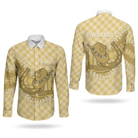 Melemele Hawaii Cowboy Palaka Motifs Personalised Couples Matching Summer Maxi Dress and Long Sleeve Button Shirt Paniolo Festival Puakenikeni Lei LT14 - Polynesian Pride