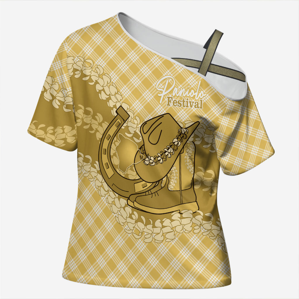 Melemele Hawaii Cowboy Palaka Motifs Personalised Cross Shoulder Shirt Paniolo Festival Puakenikeni Lei LT14 Female Yellow - Polynesian Pride