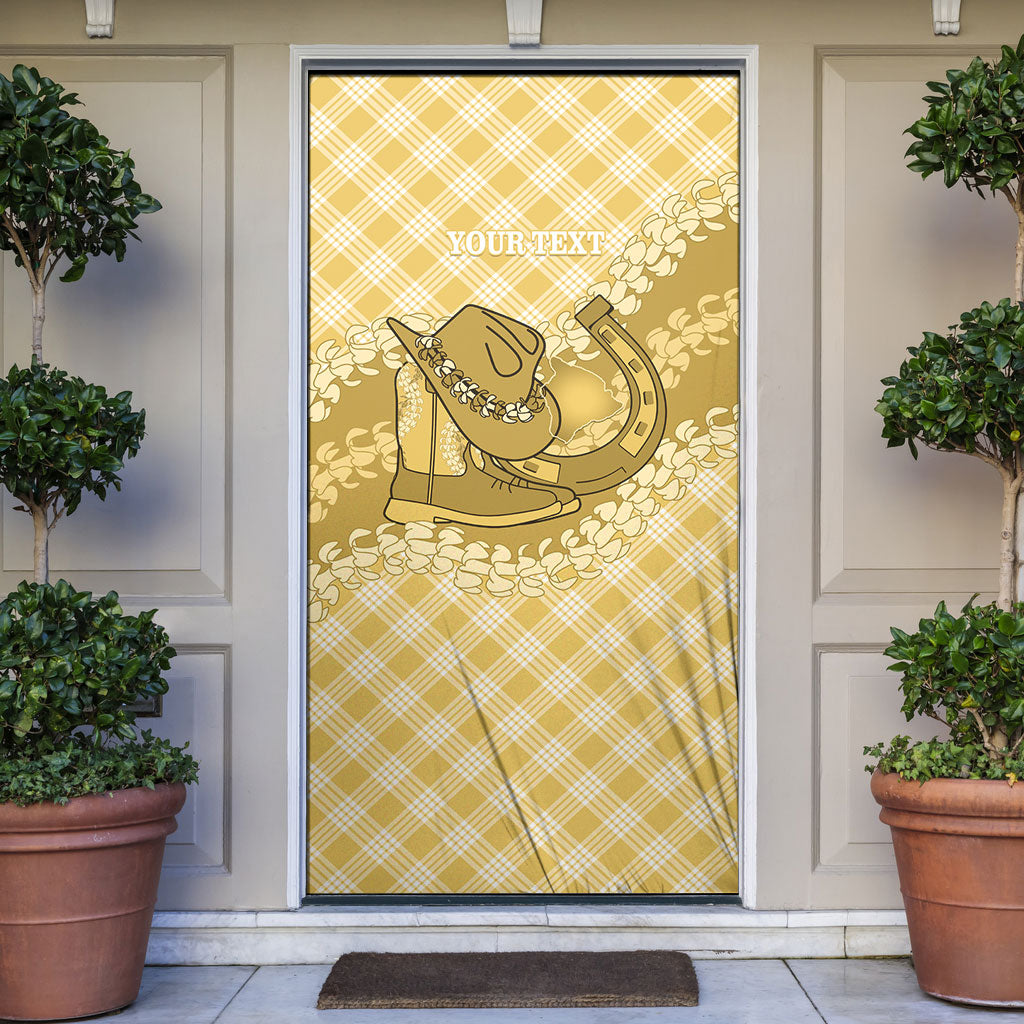 Melemele Hawaii Cowboy Palaka Motifs Personalised Door Cover Paniolo Festival Puakenikeni Lei LT14 Yellow - Polynesian Pride