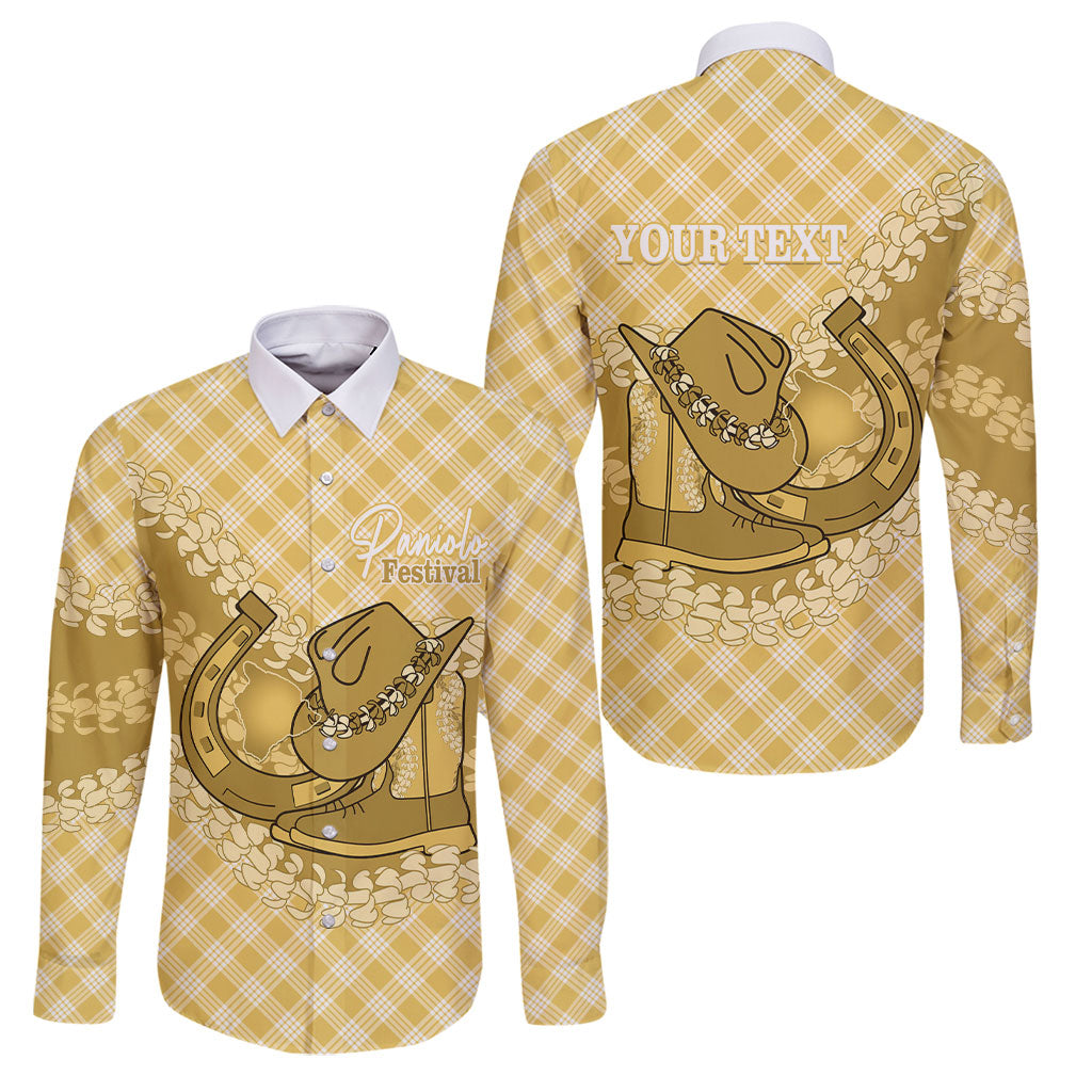 Melemele Hawaii Cowboy Palaka Motifs Personalised Family Matching Off The Shoulder Long Sleeve Dress and Hawaiian Shirt Paniolo Festival Puakenikeni Lei LT14 Dad's Shirt - Long Sleeve Yellow - Polynesian Pride