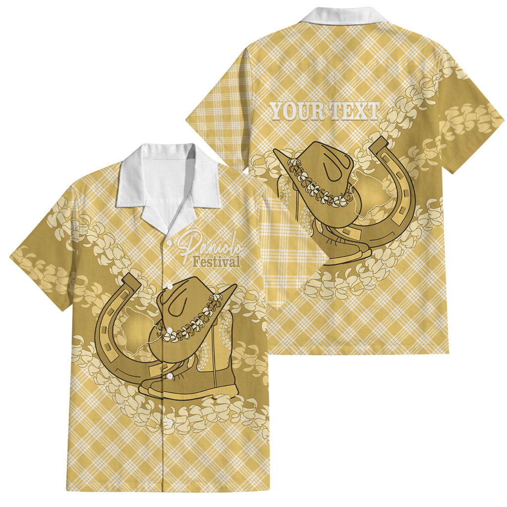 Melemele Hawaii Cowboy Palaka Motifs Personalised Family Matching Off Shoulder Maxi Dress and Hawaiian Shirt Paniolo Festival Puakenikeni Lei LT14 Dad's Shirt - Short Sleeve Yellow - Polynesian Pride