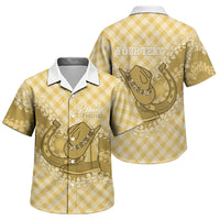 Melemele Hawaii Cowboy Palaka Motifs Personalised Family Matching Off Shoulder Maxi Dress and Hawaiian Shirt Paniolo Festival Puakenikeni Lei LT14 Son's Shirt Yellow - Polynesian Pride
