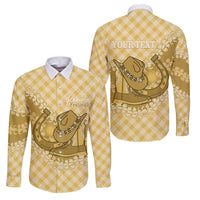 Melemele Hawaii Cowboy Palaka Motifs Personalised Family Matching Puletasi and Hawaiian Shirt Paniolo Festival Puakenikeni Lei LT14 Dad's Shirt - Long Sleeve Yellow - Polynesian Pride