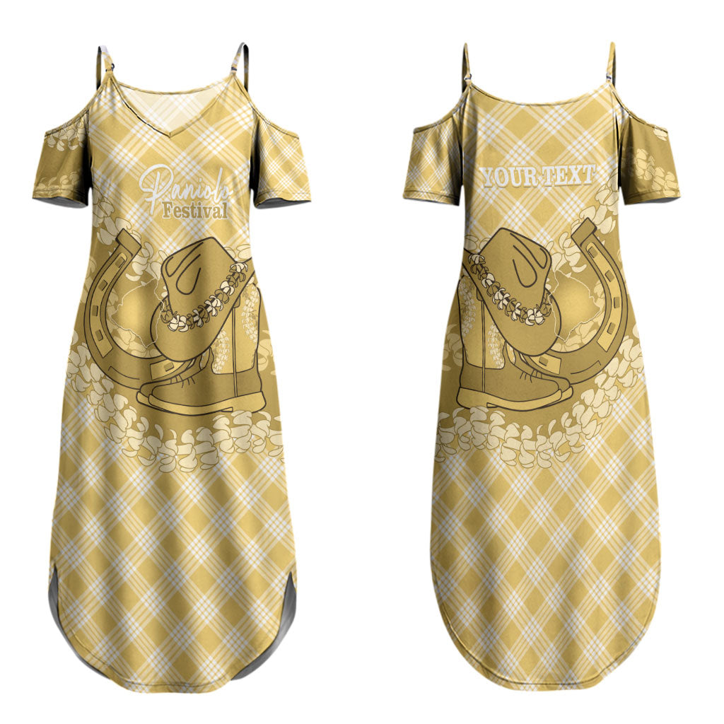 Melemele Hawaii Cowboy Palaka Motifs Personalised Family Matching Summer Maxi Dress and Hawaiian Shirt Paniolo Festival Puakenikeni Lei LT14 Mom's Dress Yellow - Polynesian Pride