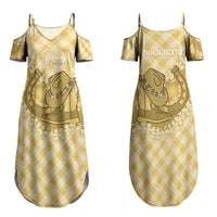 Melemele Hawaii Cowboy Palaka Motifs Personalised Family Matching Summer Maxi Dress and Hawaiian Shirt Paniolo Festival Puakenikeni Lei LT14 Mom's Dress Yellow - Polynesian Pride