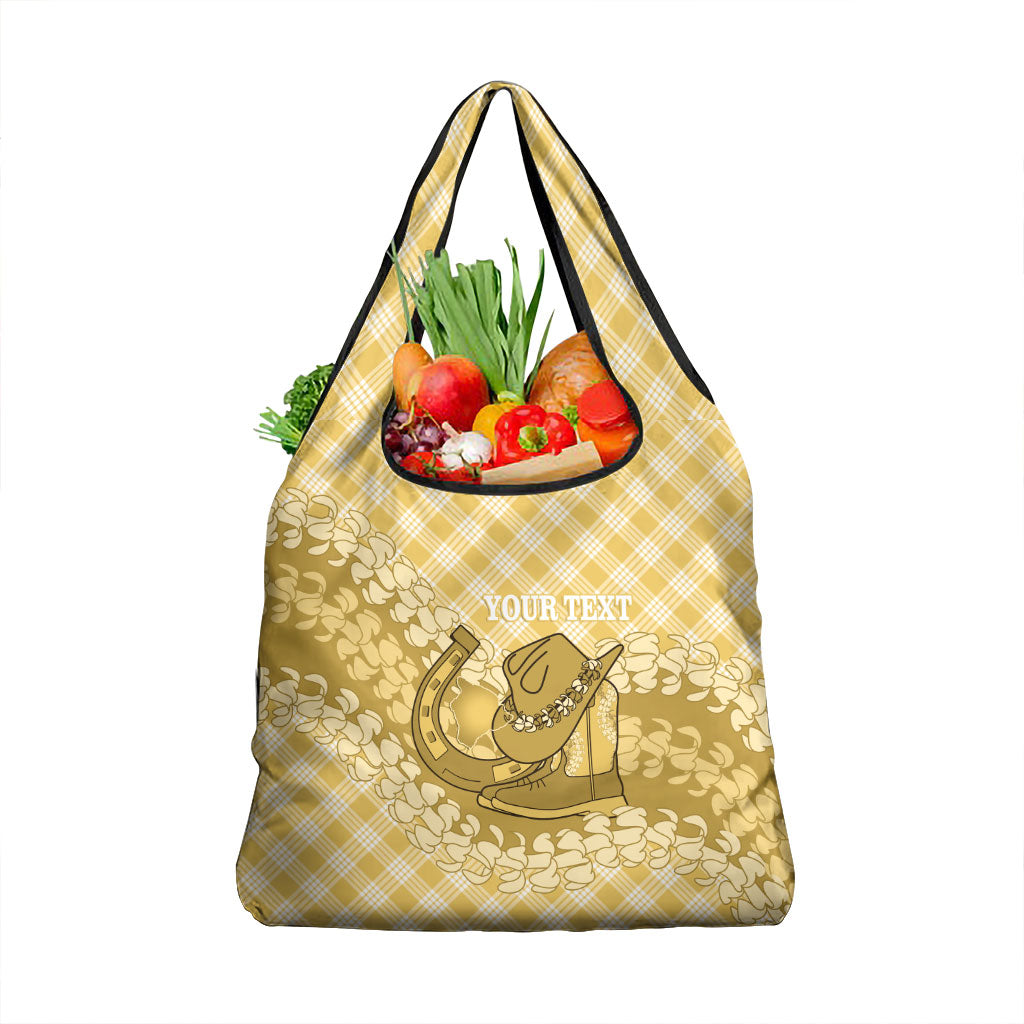Melemele Hawaii Cowboy Palaka Motifs Personalised Grocery Bag Paniolo Festival Puakenikeni Lei LT14 1-pack One Size Yellow - Polynesian Pride