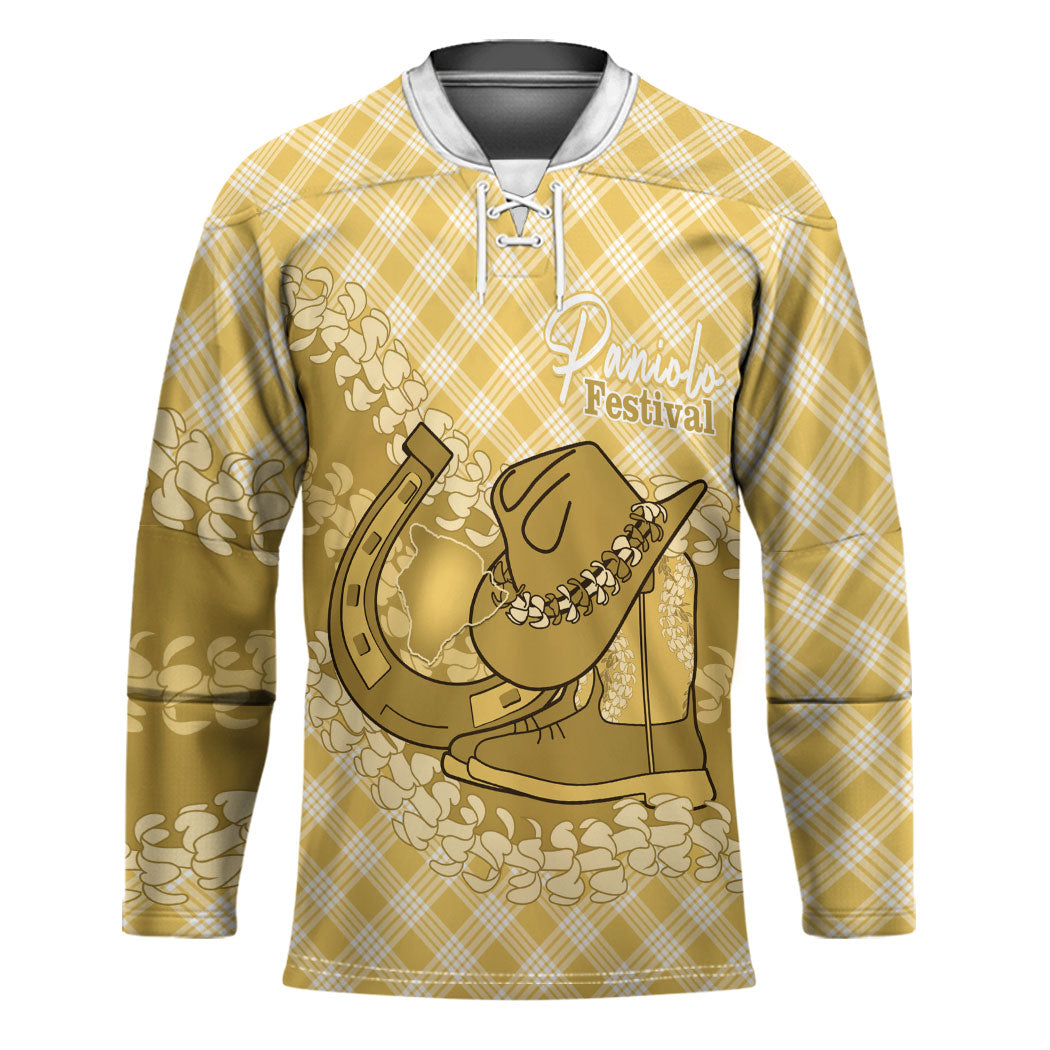 Melemele Hawaii Cowboy Palaka Motifs Personalised Hockey Jersey Paniolo Festival Puakenikeni Lei LT14 Unisex Yellow - Polynesian Pride