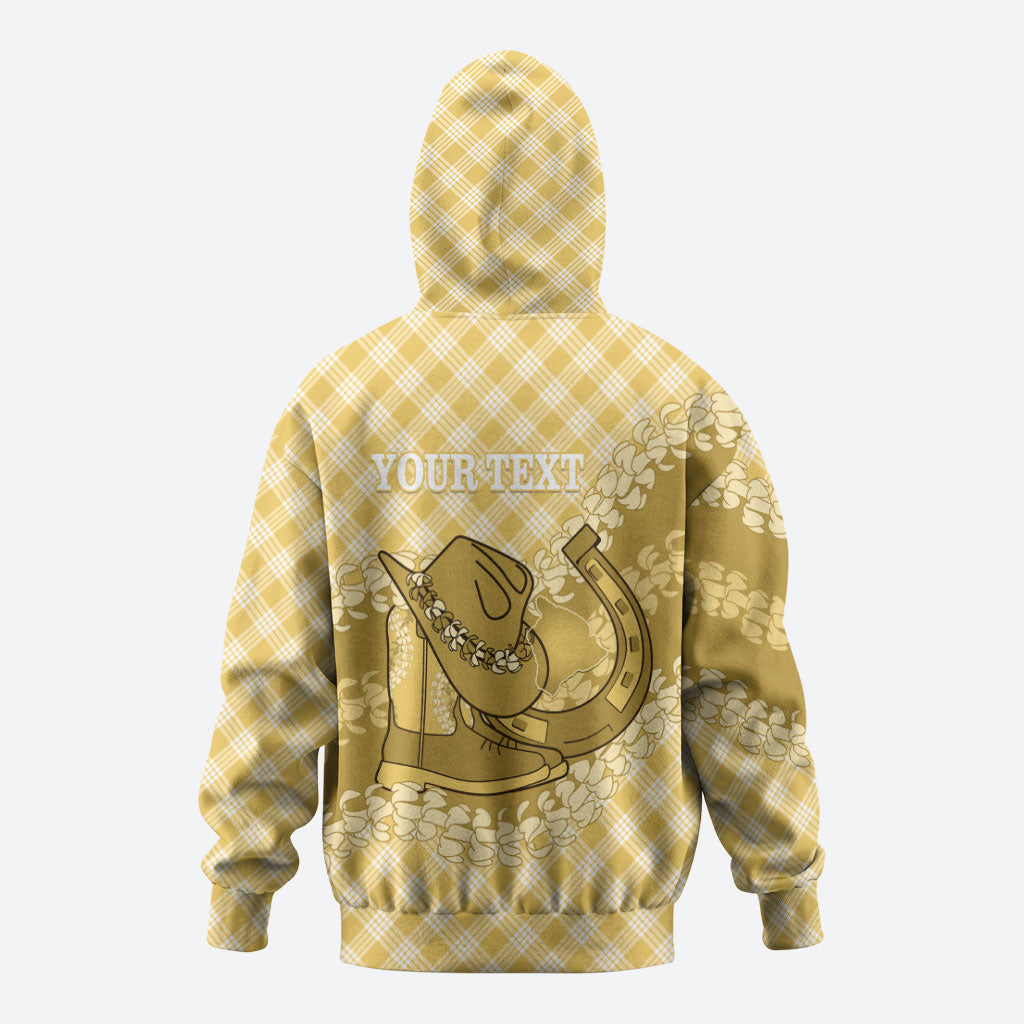 Melemele Hawaii Cowboy Palaka Motifs Personalised Hoodie Paniolo Festival Puakenikeni Lei LT14 - Polynesian Pride