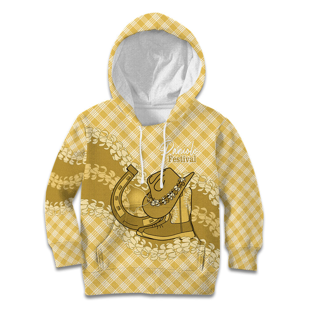 Melemele Hawaii Cowboy Palaka Motifs Personalised Kid Hoodie Paniolo Festival Puakenikeni Lei LT14 Hoodie Yellow - Polynesian Pride
