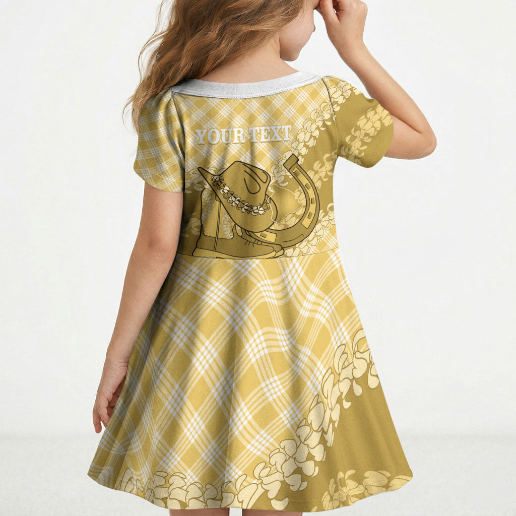 Melemele Hawaii Cowboy Palaka Motifs Personalised Kid Short Sleeve Dress Paniolo Festival Puakenikeni Lei LT14 - Polynesian Pride