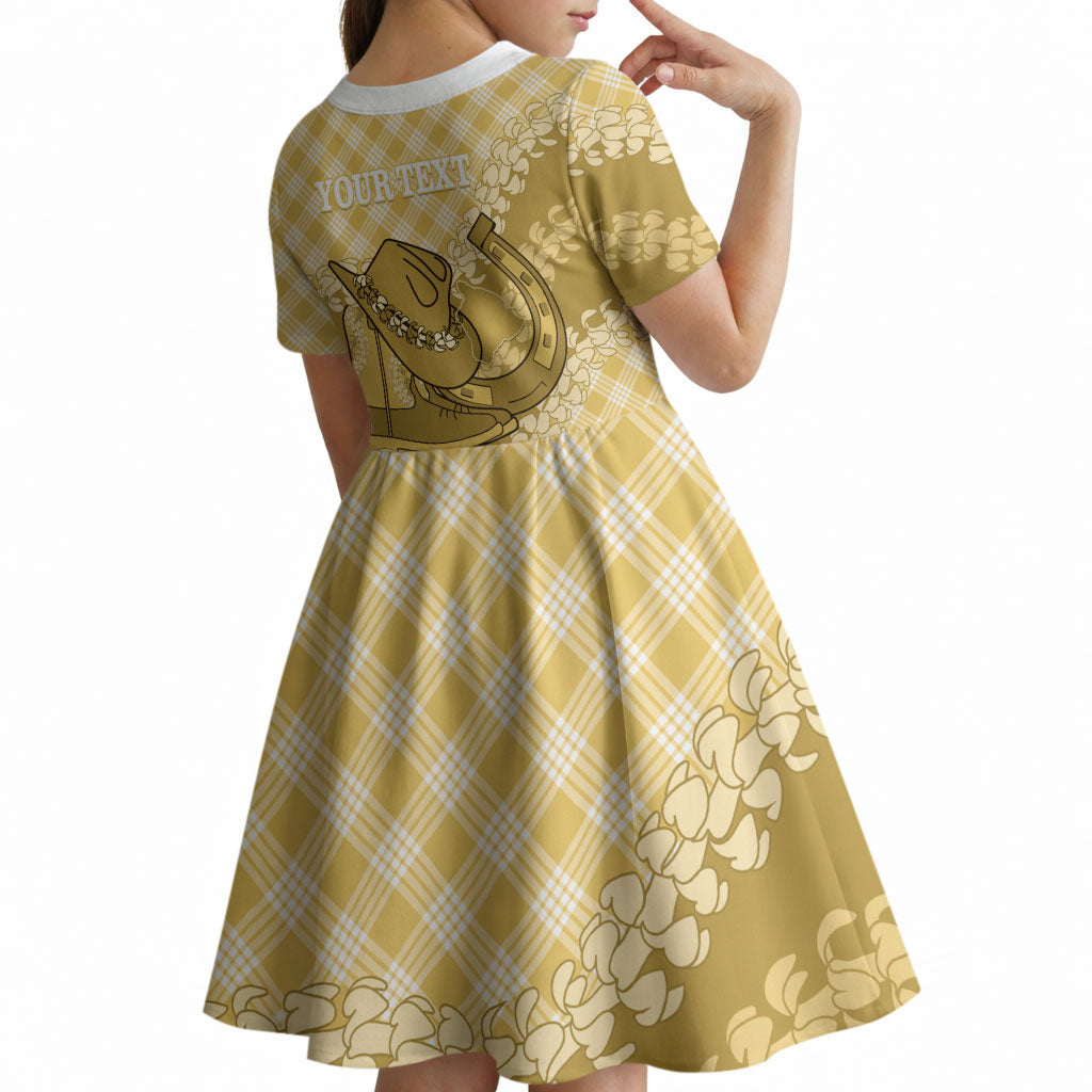Melemele Hawaii Cowboy Palaka Motifs Personalised Kid Short Sleeve Dress Paniolo Festival Puakenikeni Lei LT14 - Polynesian Pride