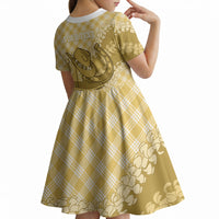 Melemele Hawaii Cowboy Palaka Motifs Personalised Kid Short Sleeve Dress Paniolo Festival Puakenikeni Lei LT14 - Polynesian Pride