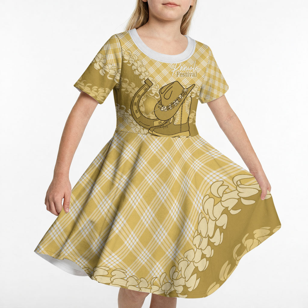 Melemele Hawaii Cowboy Palaka Motifs Personalised Kid Short Sleeve Dress Paniolo Festival Puakenikeni Lei LT14 - Polynesian Pride