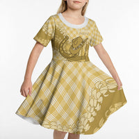 Melemele Hawaii Cowboy Palaka Motifs Personalised Kid Short Sleeve Dress Paniolo Festival Puakenikeni Lei LT14 - Polynesian Pride