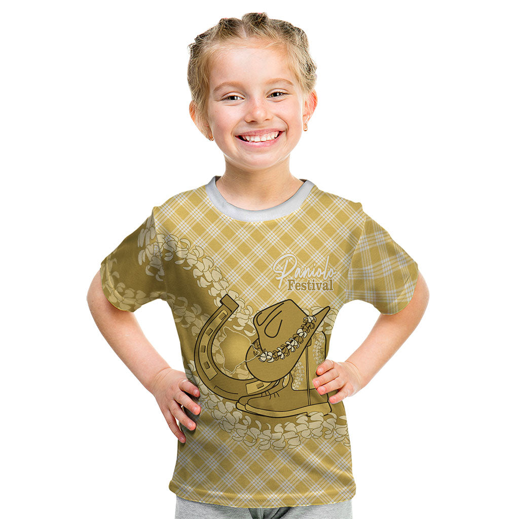 Melemele Hawaii Cowboy Palaka Motifs Personalised Kid T Shirt Paniolo Festival Puakenikeni Lei LT14 Yellow - Polynesian Pride