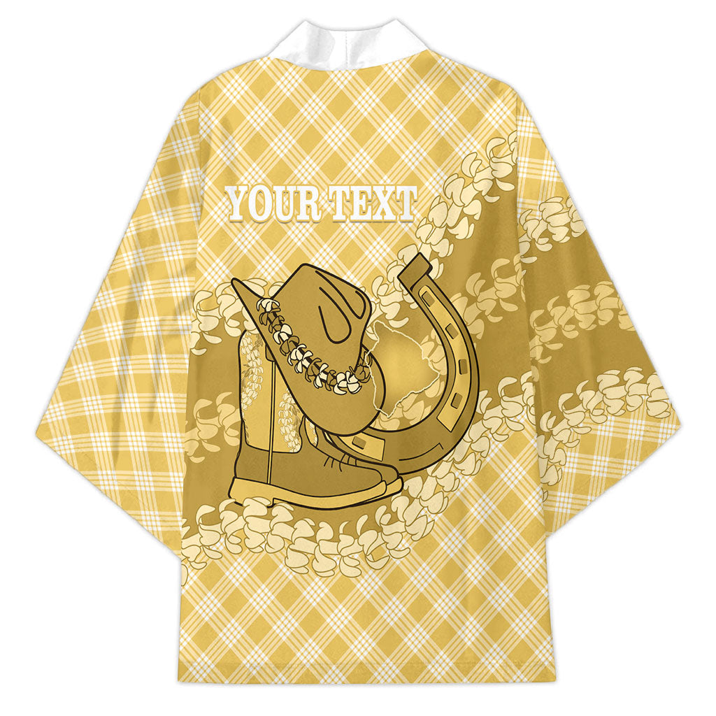 Melemele Hawaii Cowboy Palaka Motifs Personalised Kimono Paniolo Festival Puakenikeni Lei LT14 - Polynesian Pride