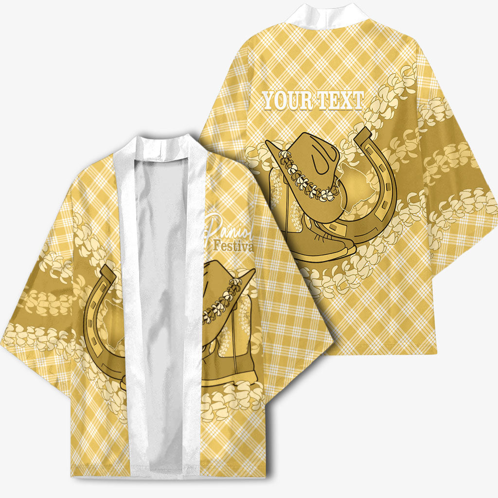 Melemele Hawaii Cowboy Palaka Motifs Personalised Kimono Paniolo Festival Puakenikeni Lei LT14 - Polynesian Pride
