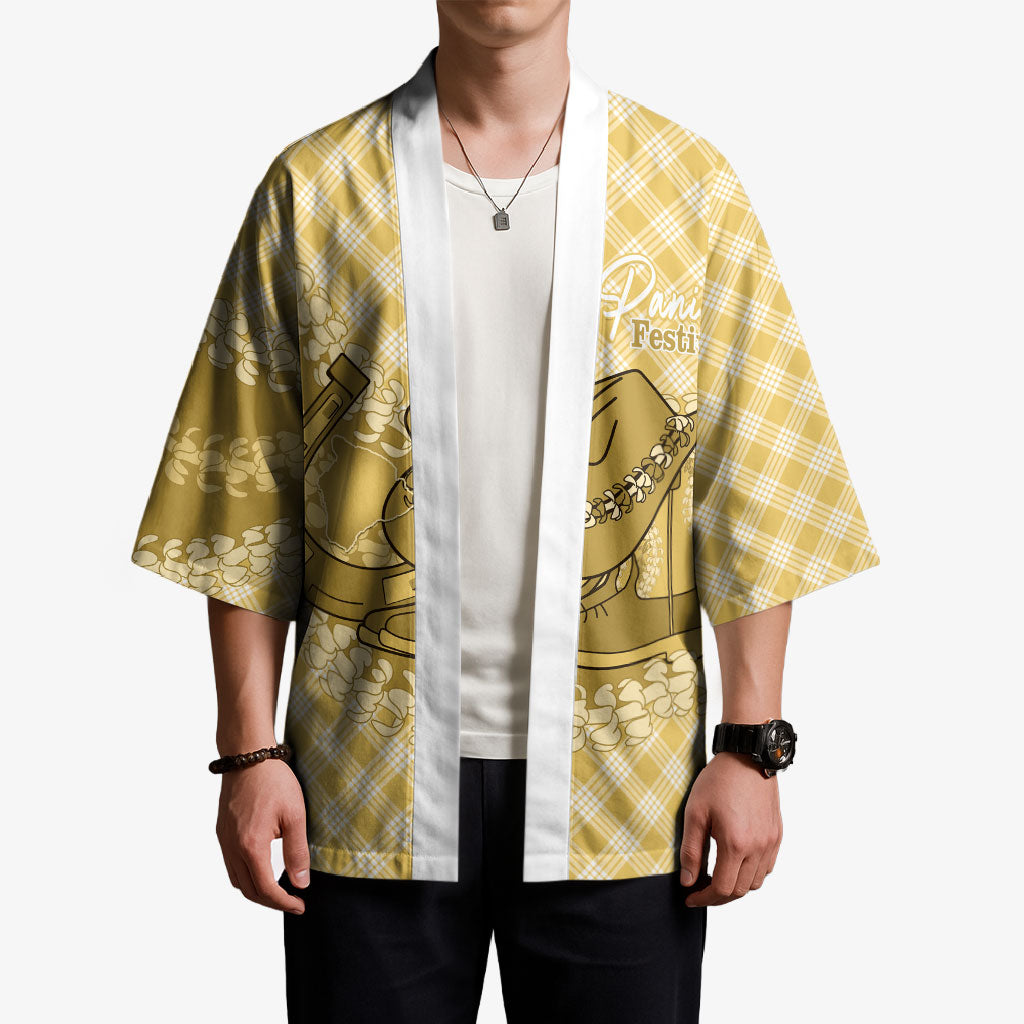 Melemele Hawaii Cowboy Palaka Motifs Personalised Kimono Paniolo Festival Puakenikeni Lei LT14 - Polynesian Pride