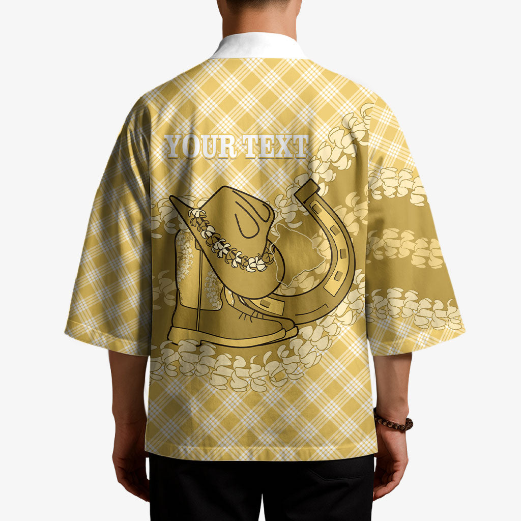 Melemele Hawaii Cowboy Palaka Motifs Personalised Kimono Paniolo Festival Puakenikeni Lei LT14 - Polynesian Pride