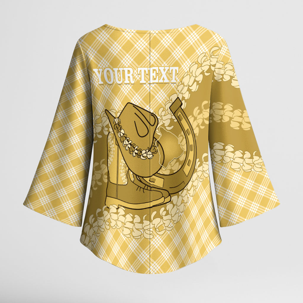 Melemele Hawaii Cowboy Palaka Motifs Personalised Kimono Sleeve Blouse Paniolo Festival Puakenikeni Lei LT14 - Polynesian Pride