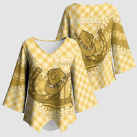 Melemele Hawaii Cowboy Palaka Motifs Personalised Kimono Sleeve Blouse Paniolo Festival Puakenikeni Lei LT14 - Polynesian Pride