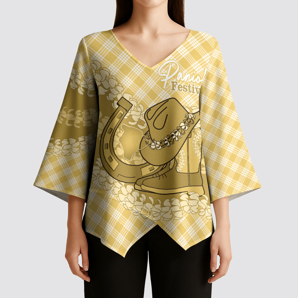 Melemele Hawaii Cowboy Palaka Motifs Personalised Kimono Sleeve Blouse Paniolo Festival Puakenikeni Lei LT14 - Polynesian Pride