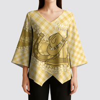 Melemele Hawaii Cowboy Palaka Motifs Personalised Kimono Sleeve Blouse Paniolo Festival Puakenikeni Lei LT14 - Polynesian Pride
