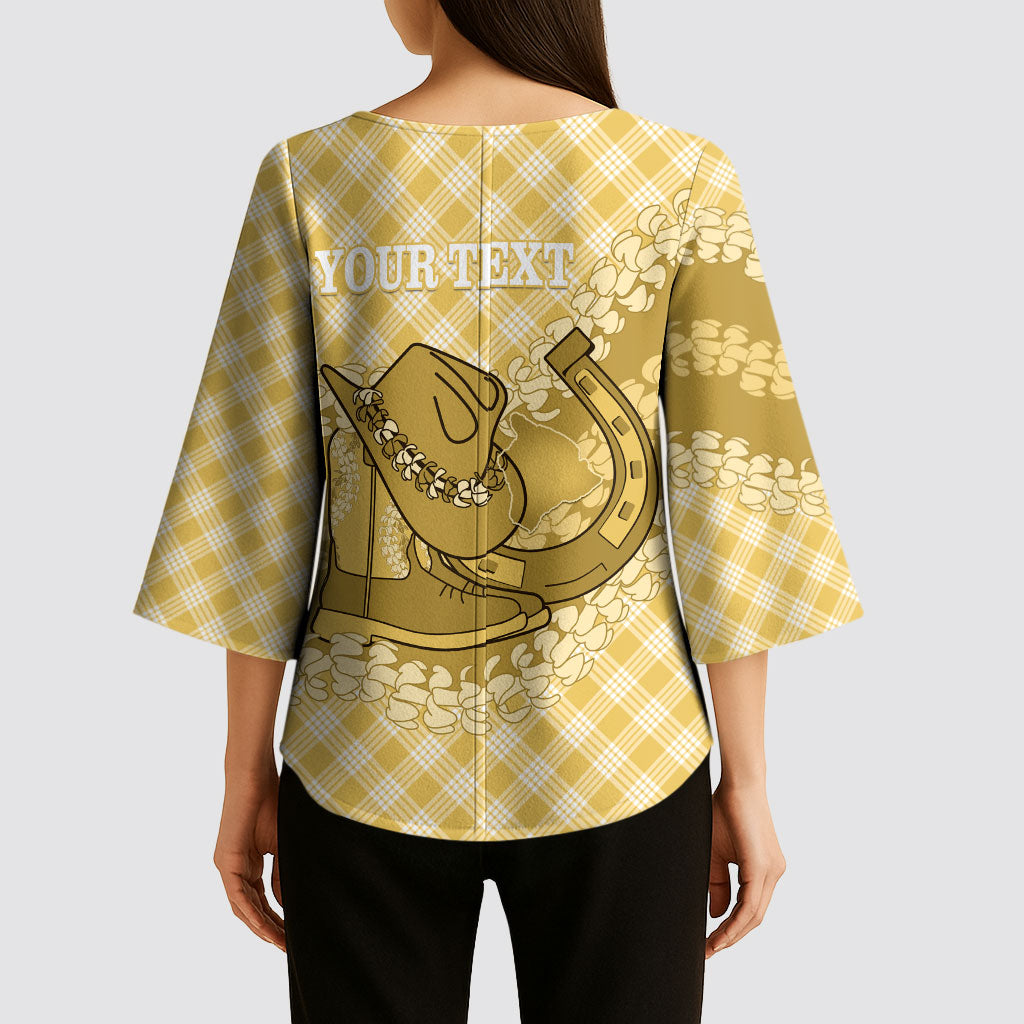 Melemele Hawaii Cowboy Palaka Motifs Personalised Kimono Sleeve Blouse Paniolo Festival Puakenikeni Lei LT14 - Polynesian Pride