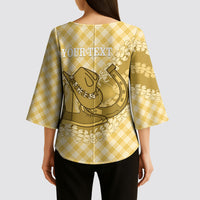 Melemele Hawaii Cowboy Palaka Motifs Personalised Kimono Sleeve Blouse Paniolo Festival Puakenikeni Lei LT14 - Polynesian Pride