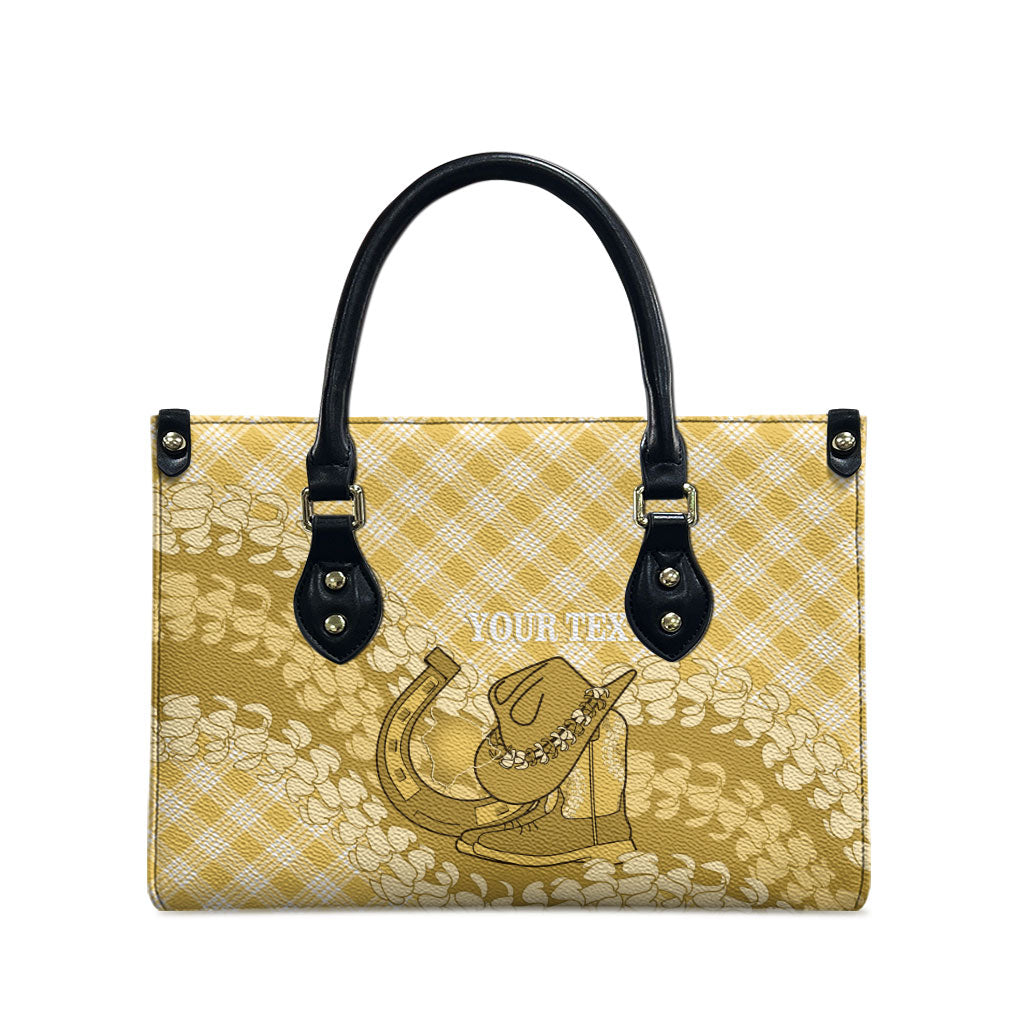 Melemele Hawaii Cowboy Palaka Motifs Personalised Leather Bag Paniolo Festival Puakenikeni Lei LT14 - Polynesian Pride