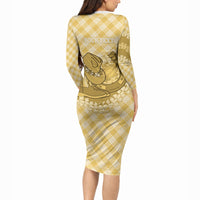 Melemele Hawaii Cowboy Palaka Motifs Personalised Long Sleeve Bodycon Dress Paniolo Festival Puakenikeni Lei LT14 - Polynesian Pride