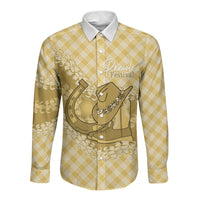 Melemele Hawaii Cowboy Palaka Motifs Personalised Long Sleeve Button Shirt Paniolo Festival Puakenikeni Lei LT14 Unisex Yellow - Polynesian Pride