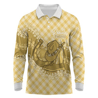 Melemele Hawaii Cowboy Palaka Motifs Personalised Long Sleeve Polo Shirt Paniolo Festival Puakenikeni Lei LT14 Yellow - Polynesian Pride